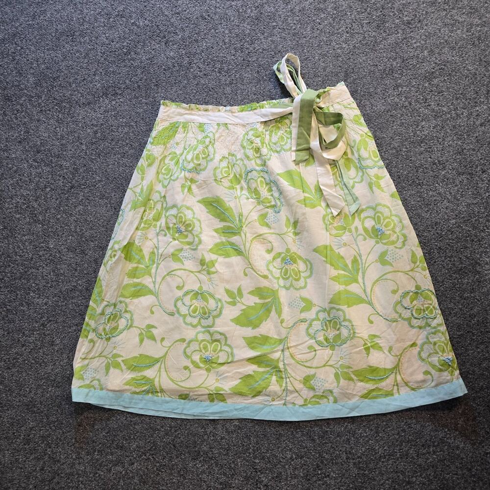Garnet Hill Skirt Womens Size 12 White Green Floral A Line Cotton Lined Casual